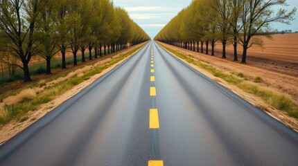 Fototapeta premium Picturesque Tree-Lined Road Wallpaper Background
