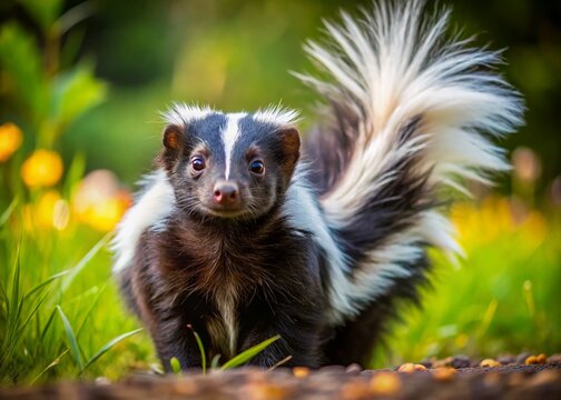 Striped Skunk in Natural Habitat: Close-Up Documentary Photograph