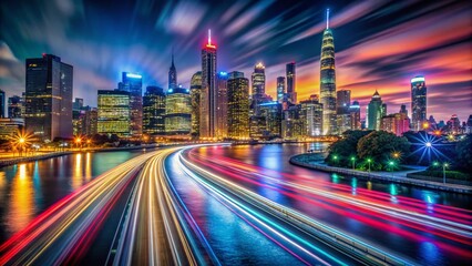 Fototapeta premium Stunning 4K Long Exposure Cityscape Night Lights Wallpaper