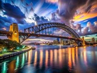 Obraz premium Stunning 4K Timelapse of Sydney Harbour Bridge at Night, City Lights Reflecting on Water