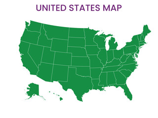 High detailed map of United States. Outline map of United States. North America