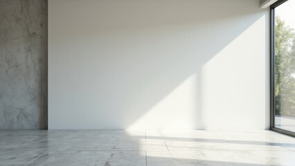 Minimalist empty modern interior with natural light and marble flooring