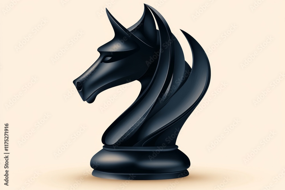 Poster a minimalist design of a chess knight, rendered in black silhouette on a plain white background