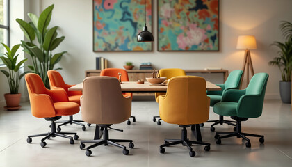 Stylish Colorful Office Chairs Around a Modern Table