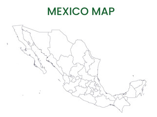 High detailed map of Mexico. Outline map of Mexico. North America