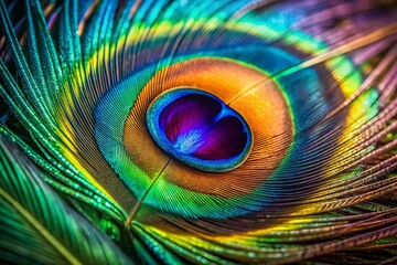 Obraz premium Stunning Close-Up of Peacock Feather, Vivid Colors, Detailed Texture, Nature Photography