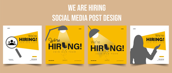 Clean and simple employee hiring social media post banner template ,We are hiring minimalistic flyer template with big letters