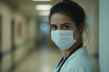 Portrait of a Confident Female Doctor in a Hospital Corridor