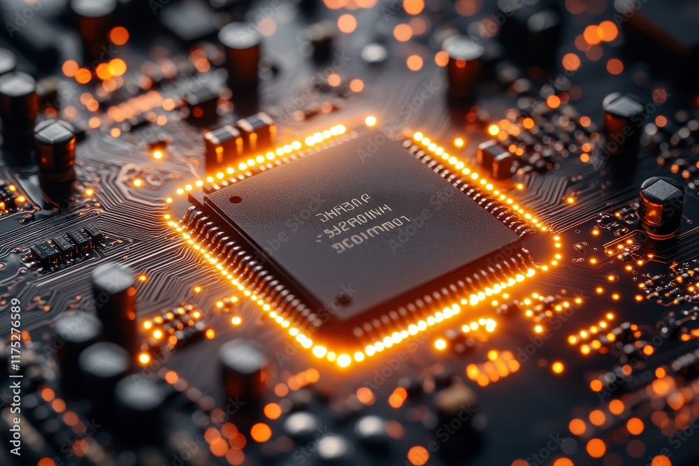 Poster insights into microchip technology showcasing intricate circuitry with glowing pathways