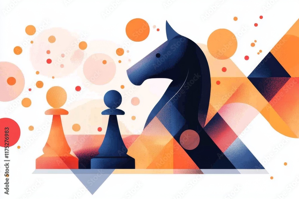 Poster A simple 2D depiction of a knight chess piece with a clean outline and vibrant shading on a white canvas