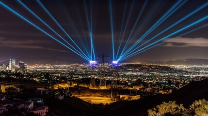 Obraz premium L.A. Nightscape: Laser Light Show over City Skyline