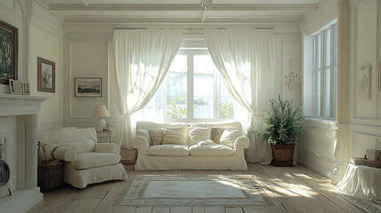 Shabby chic country-style modern living room with vintage and rustic accents