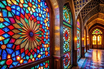 Stunning Stained Glass Mosque Window, Islamic Architecture Detail, Colorful Religious Art,  Spiritual Interior Design