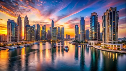 Fototapeta premium Stunning Sunset over Dubai Marina & JBR, November 2013 - High-Resolution Stock Photo