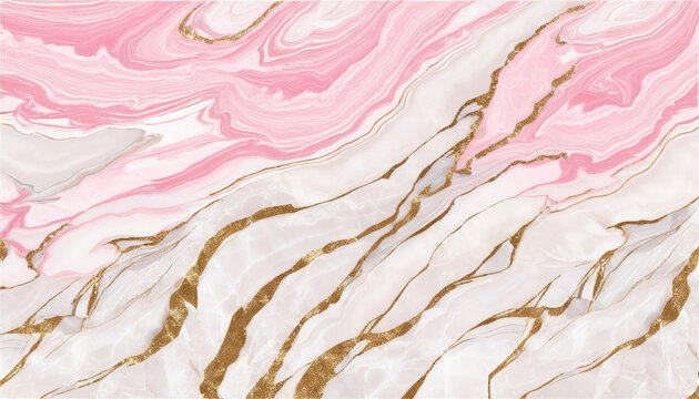 Ein elegantes Muster aus rosa Marmor mit goldenen Rissen, das an eine luxuriöse Steinstruktur erinnert. Perfekt für Hintergründe, Design oder Dekoration. Generative KI.