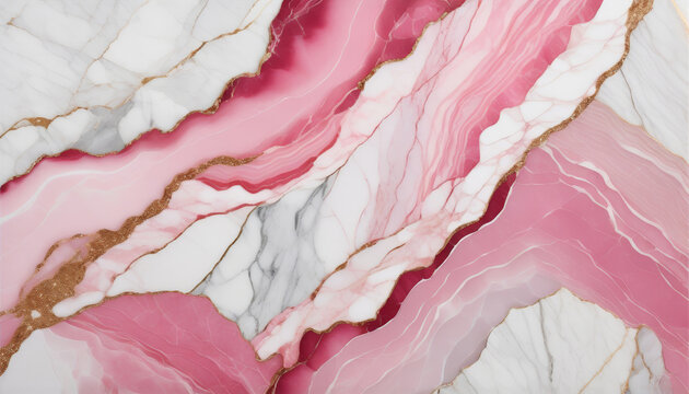 Ein elegantes Muster aus rosa Marmor mit goldenen Rissen, das an eine luxuriöse Steinstruktur erinnert. Perfekt für Hintergründe, Design oder Dekoration. Generative KI.