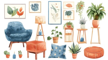 Cozy and Stylish Home Decor with Vibrant Plants and Contemporary Furnishings