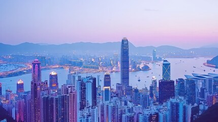 Fototapeta premium Hong Kong Cityscape at Dusk: A Panoramic View from the Heights