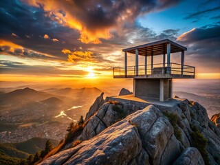 Stylish Podium on Mountain Peak: Dramatic Urban Exploration Photography