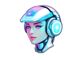 Cyberpunk AI Hologram Sticker: Virtual Assistant with Vector Design
