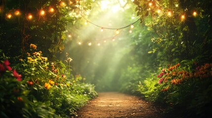 Fototapeta premium there is a pathway with stairs and flowers in the middle, beautiful render of a fairytale, enchanted magical fantasy