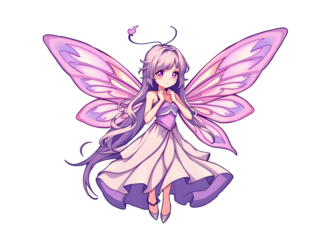 Enchanting Anime Fairy with Magical Wings: Anime Style Contour Vector Art on White Background