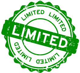 Grunge green limited word round rubber seal stamp on white background