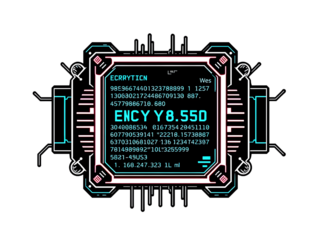 Cyberpunk Sticker: Encrypted Data Chip Vector Art on White Background