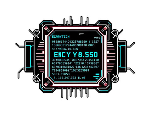 Cyberpunk Sticker: Encrypted Data Chip Vector Art on White Background - Powered by Adobe