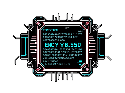 Cyberpunk Sticker: Encrypted Data Chip Vector Art on White Background