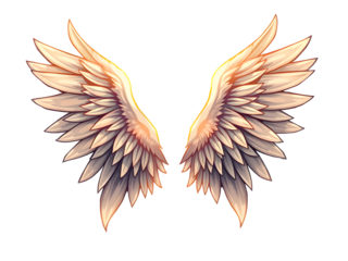 Anime Wings Sticker: Feathers & Glowing Aura - Contour Vector Art on White Background