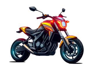Sticker: Futuristic Cyberpunk Motorcycle with Tron-like Lights - Cyberpunk Style Contour Vector on White Background