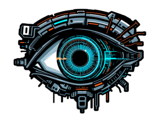 Cybernetic Eye Sticker: Futuristic Vision with Retinal Display - Cyberpunk Style Vector Art on White Background