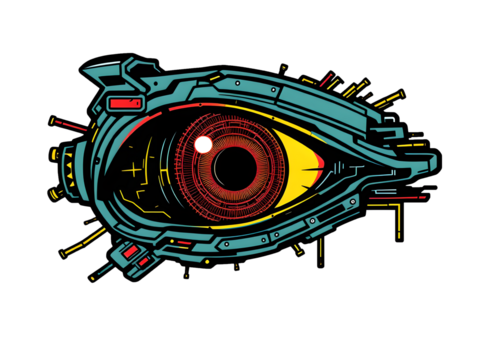 Cybernetic Eye Sticker: Retinal Display Unleashed in White Vector Glory