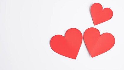 Three red paper hearts on white background