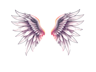 Anime Wings Sticker: Feathers & Glowing Aura - Vector Contour Design on White Background
