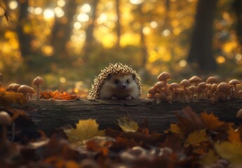 Obraz premium A free-roaming hedgehog (Scientific name: Erinaceus Europaeus), spotted during autumn, from a wildlife hide to monitor the health and population of this declining species