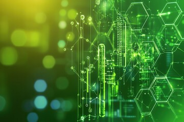 Obraz premium Abstract Green Digital Network: Futuristic Hexagon Data Structure