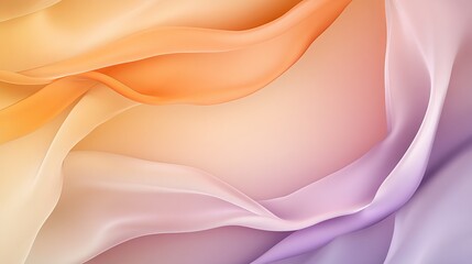 Obraz premium Abstract image of flowing pastel-colored fabric. Soft, gentle curves and gradients of orange, pink, and purple create a serene and elegant mood.