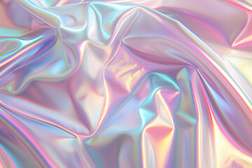 Obraz premium Abstract neon holographic foil texture. Wavy glossy surface