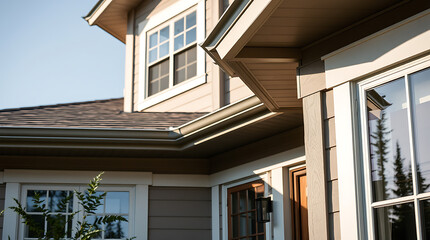 Residential House Exterior: Siding, Windows, and Gutter Details