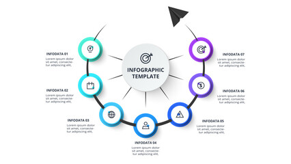 Creative concept for infographic with 7 steps, options, parts or processes. Business data visualization.