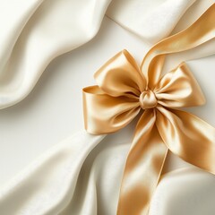 Elegant Satin Ribbon Bow on Soft Fabric Background for Gift Wrapping and Decoration