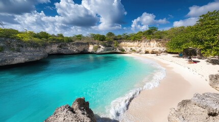 Fototapeta premium Secluded Cove Beach Turquoise Water White Sand