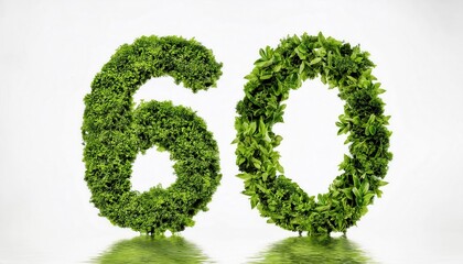 Lush Green Number Sixty 60 Made from Fresh Leaves Symbolizing Sustainability, Nature Inspired Design, and Eco Friendly Concepts in Visual Art