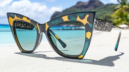 Exotic Cat-Eye Sunglasses on Tropical Beach