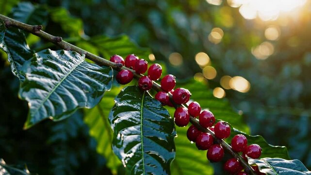 Dew-Kissed Coffee Cherries in Nature