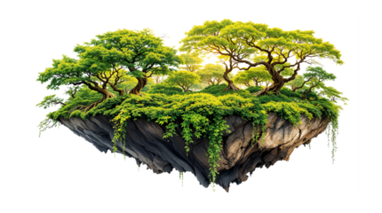 Lush Green Grass Floating Island PNG with Transparent Cut Out