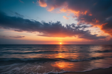 Obraz premium Blurred sunset sky and ocean nature background