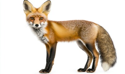 Fototapeta premium Isolated red fox, turning around, two years old, on a white background